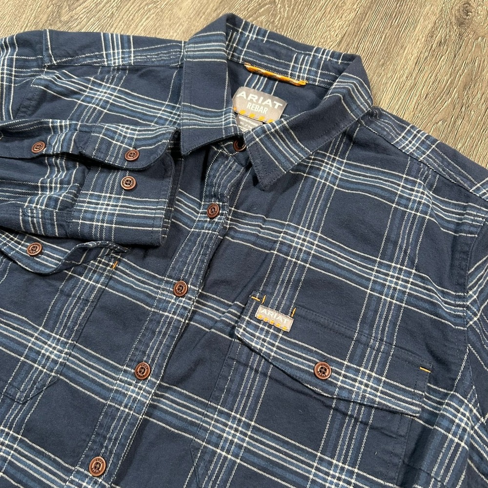 Ariat Rebar Flannel XL Blue Plaid DuraStretch Long Sleeve Work Shirt Womens